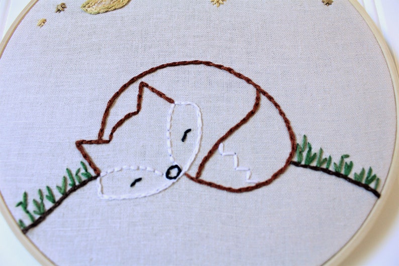 Woodland Nursery Decor Hand Embroidered Hoop Fox Embroidery Hoop Children's room decor sleeping fox art Unique Baby Shower Gift image 4