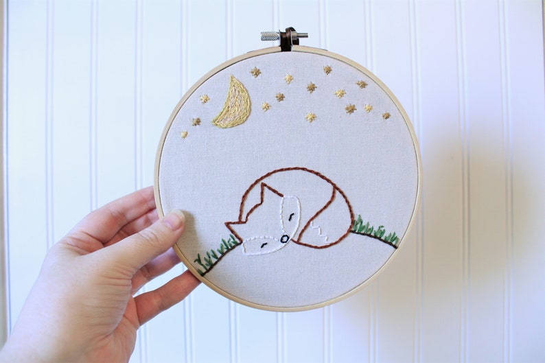 Woodland Nursery Decor Hand Embroidered Hoop Fox Embroidery Hoop Children's room decor sleeping fox art Unique Baby Shower Gift image 6