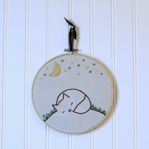 Woodland Nursery Decor Hand Embroidered Hoop Fox Embroidery Hoop Children's room decor sleeping fox art Unique Baby Shower Gift image 8