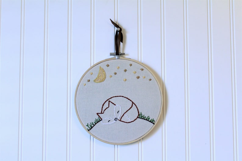 Woodland Nursery Decor Hand Embroidered Hoop Fox Embroidery Hoop Children's room decor sleeping fox art Unique Baby Shower Gift image 8