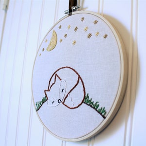 Woodland Nursery Decor Hand Embroidered Hoop Fox Embroidery Hoop Children's room decor sleeping fox art Unique Baby Shower Gift image 2