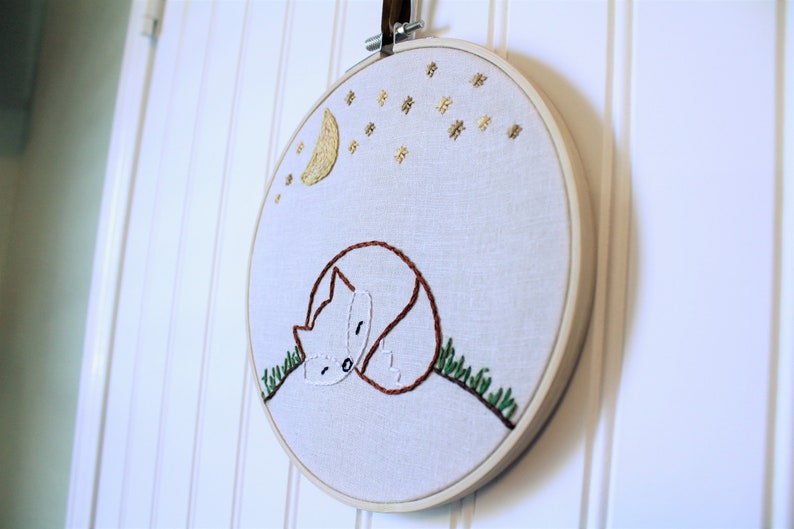 Woodland Nursery Decor Hand Embroidered Hoop Fox Embroidery Hoop Children's room decor sleeping fox art Unique Baby Shower Gift image 2