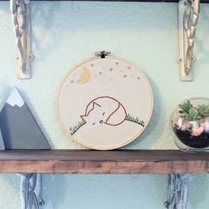 Woodland Nursery Decor Hand Embroidered Hoop Fox Embroidery Hoop Children's room decor sleeping fox art Unique Baby Shower Gift image 9