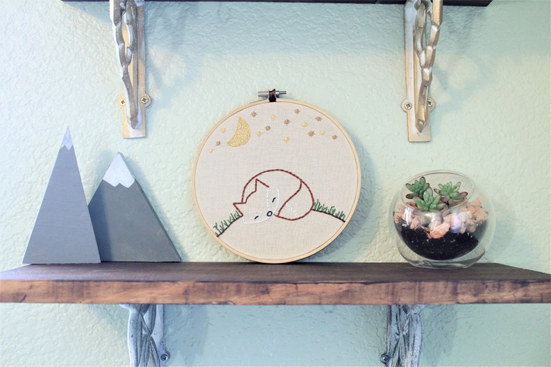 Woodland Nursery Decor Hand Embroidered Hoop Fox Embroidery Hoop Children's room decor sleeping fox art Unique Baby Shower Gift image 9