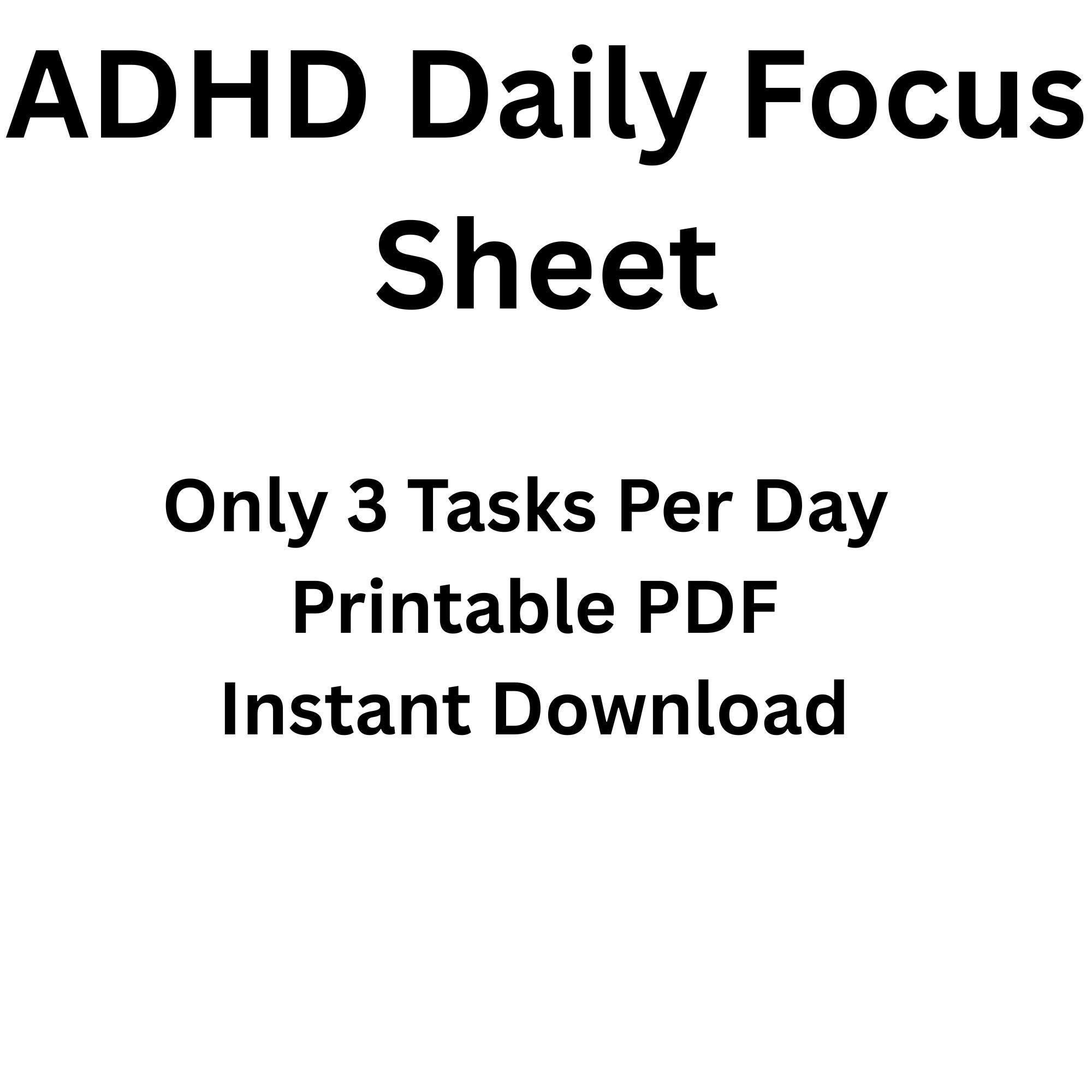 ADHD Daily Planner Printable | Simple 3 Task Focus Sheet | Minimal ...