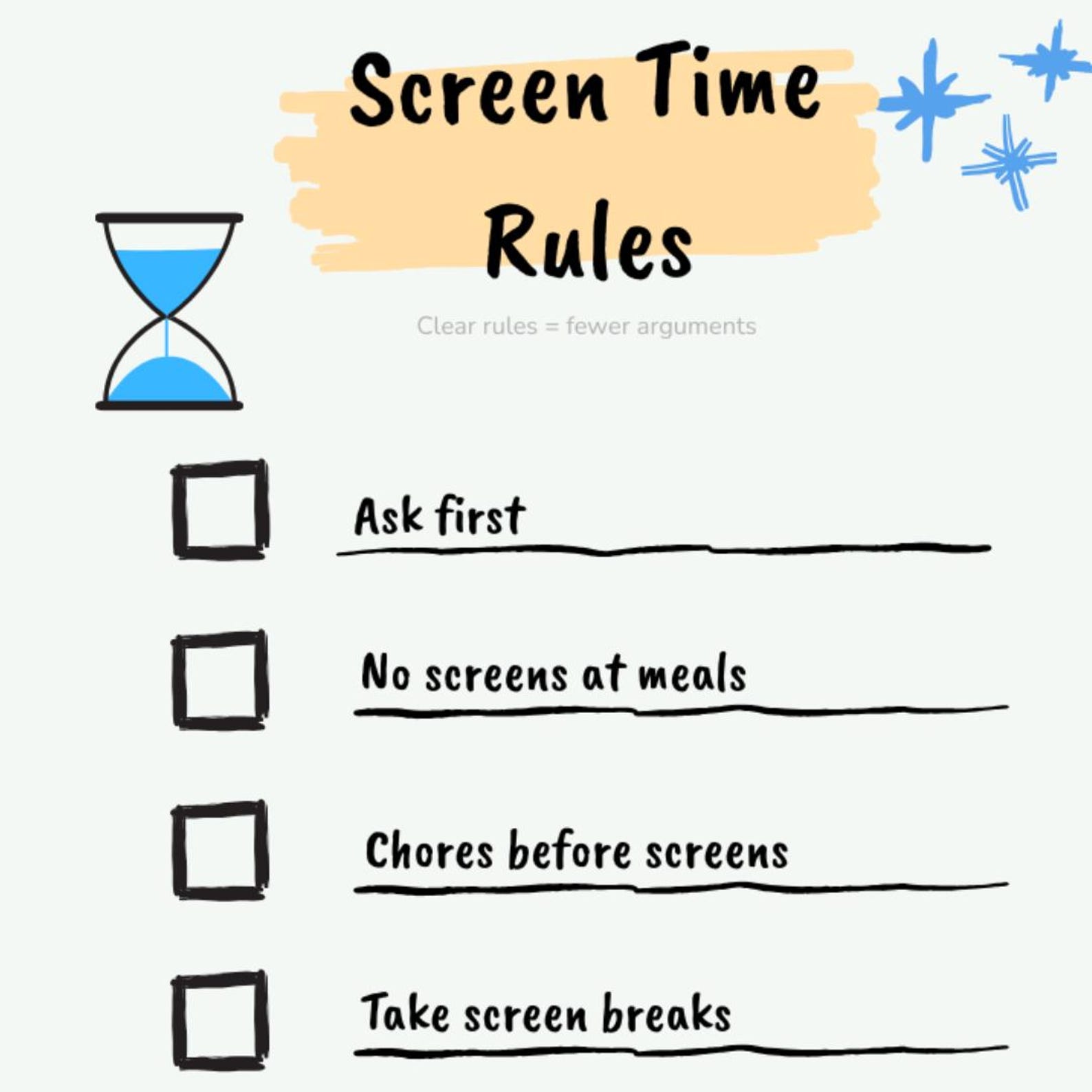 Springtime Screen Rules Screen Time Rules Printable, Kids Screen Time Checklist, Family Screen ...