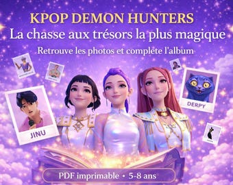 Chasse au Trésor KPOP Demon Hunters – Jeu Clé en Main 5-8 ans | Énigmes | Cartes Personnages | Album & Diplôme | Anniversaire
