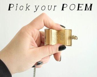 Mini Poetry Book Charm Necklace Customizable for book lover teacher librarian English major Minimalistic tiny novel pendant