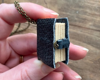 book necklace | READY TO SHIP book lover gift, book nerd, gift women, miniature books, librarian gifts, black book charm necklace