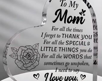 Para mi mamá: placa con forma de corazón, regalo para el Día de la Madre / recuerdo de acrílico / regalo de cumpleaños