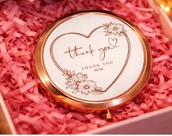 Mother’s Day Gift in box, Compact Mirror for Mom Thank You Design Birthday Present