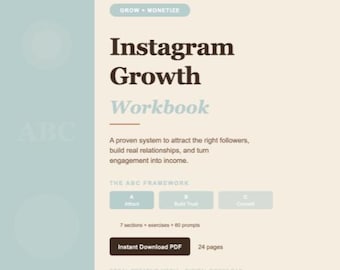 Instagram-Wachstums-Arbeitsbuch | Monetarisierungsstrategie, Content-Ideen (Digitaler Download)