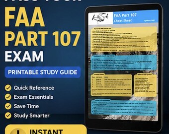FAA Part 107 Lernleitfaden | Druckbarer Spickzettel | Sofortiger PDF-Download | Vorbereitung auf die Drohnenpilotenprüfung | Kurzübersicht