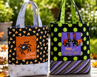 Cartamodello PDF per borsa di Halloween / Cartamodello per borsa "Dolcetto o scherzetto", cartamodello per borsa di tela autunnale con tasca, progetto di cucito fai da te facile