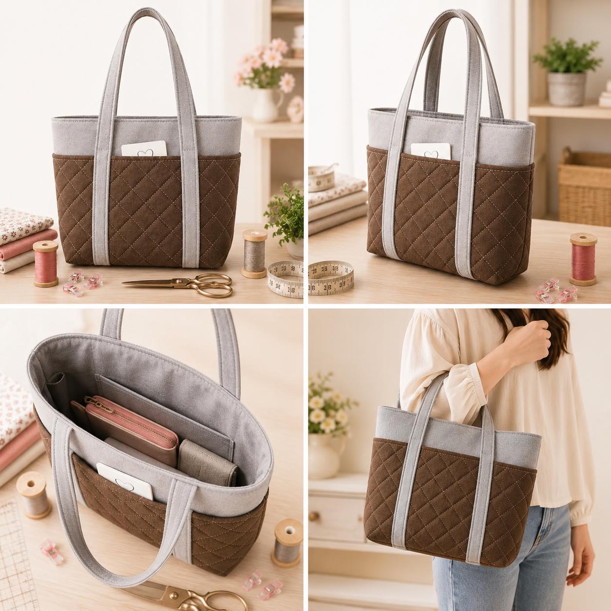 Quilted Tote Bag Sewing Pattern PDF, Beginner Friendly Shoulder Bag ...