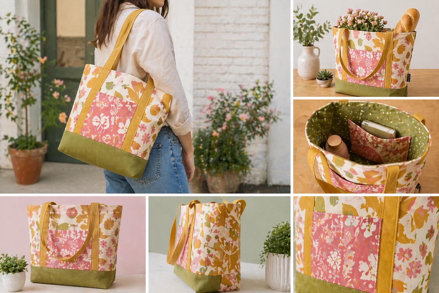 Market-fresh Tote Sewing Pattern | Fat Quarter Friendly Reversible Bag ...