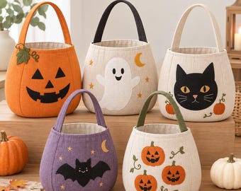 Halloween Fabric Basket Sewing Pattern Bundle, Trick or Treat Basket Pattern, Pumpkin Basket DIY, Halloween Basket Pattern
