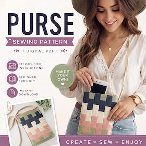 DIY Quilted Crossbody Bag and Triple Wrap Watchband Pattern – Modern Patchwork Sewing Instructions – PDF Digital Download