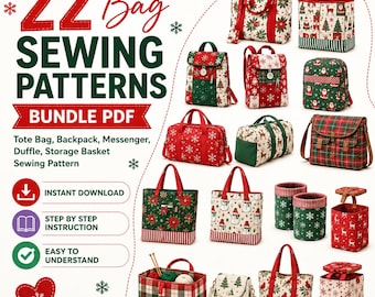 Christmas Bag Sewing Patterns Bundle PDF | 22+ Tote, Backpack, Crossbody, Duffle & Quilted Bag Patterns | Holiday Sewing