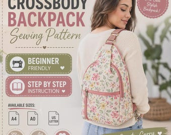 Crossbody Sling Bag Sewing Pattern PDF | DIY Zippered Shoulder Bag Tutorial | Step-by-Step Multi-Pocket Bag Pattern with Photo Instructions