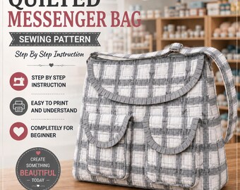 Quilted Messenger Bag Sewing Pattern, Ruffled Flap Crossbody PDF, Intermediate Bag Making