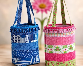 Quilted Patchwork Tote Bag Sewing Pattern, Ruffle Top Shoulder Bag, Beginner Friendly (PDF Download)