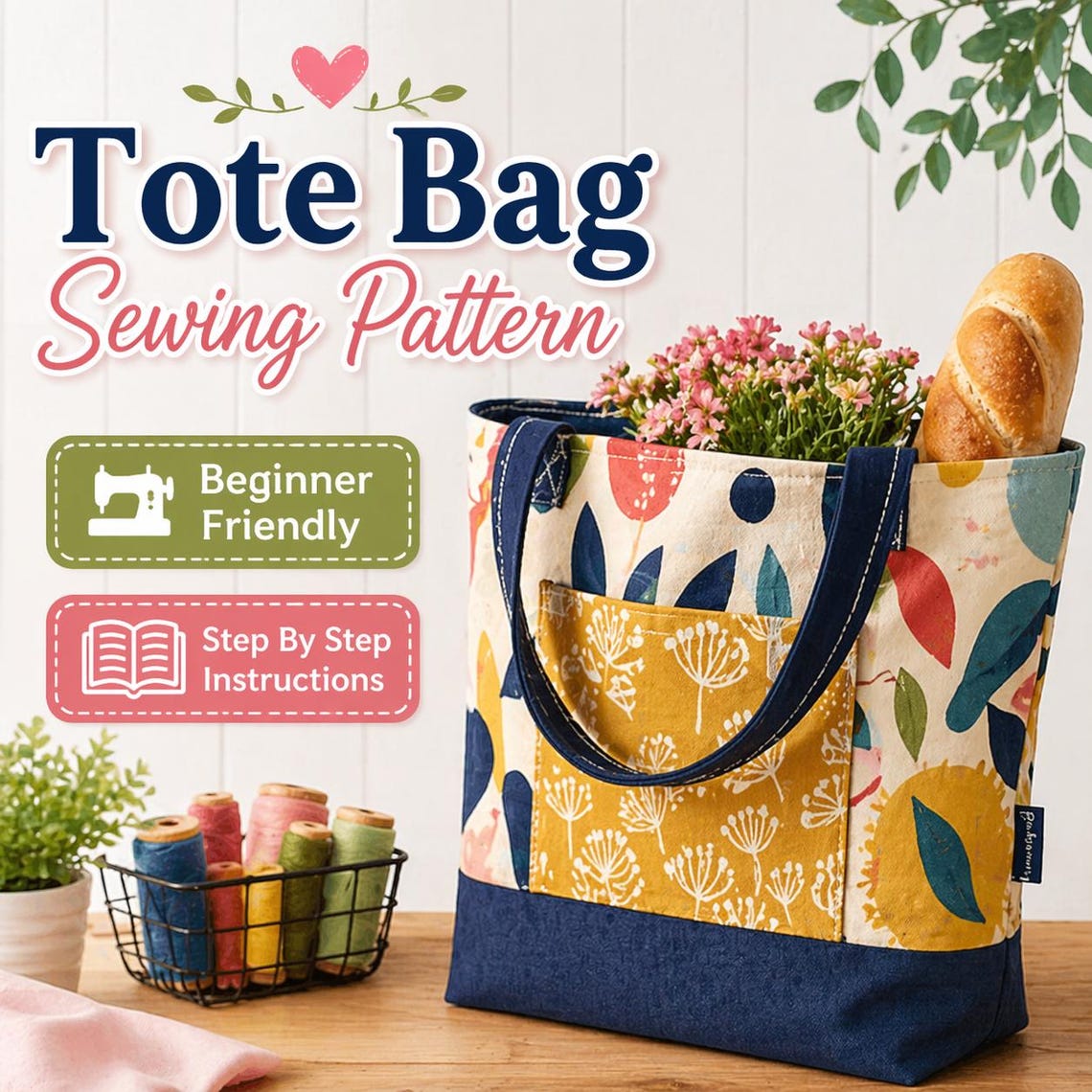 Market-fresh Tote Sewing Pattern | Fat Quarter Friendly Reversible Bag ...