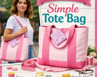 Simple Tote Bag Sewing Pattern PDF, Quilted Canvas Shopper Bag (Digital Download)