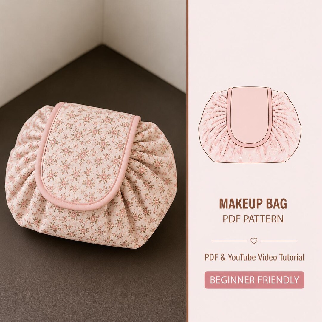 Drawstring Makeup Bag Pattern PDF, Beginner Sewing Pattern, Travel ...