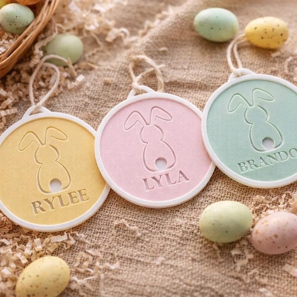 Personalized 3D Printed Bunny Easter Tag | Custom Name Basket Ornament