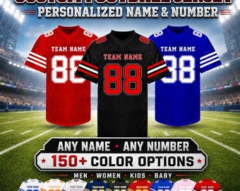 Custom Football Jersey Embroidered Name Number Logo Team Shirt, Family Matching Game Day Birthday Gift for Men Women Kids Baby Toddler