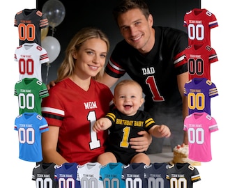 Maglia da calcio personalizzata con nome e numero, maglietta della squadra per la famiglia, coordinata per mamma, papà, neonato, regalo di compleanno per uomo, donna, bambini e neonati.