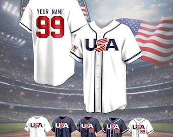 Custom Baseball Jersey Personalized Name Number USA Uniform Shirt for Men, Women, Youth, Kids, Birthday Jersey, Team Shirt,Baseball Fan Gift