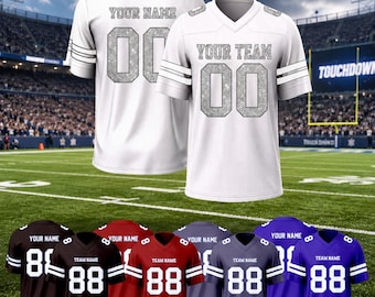 Custom Football Jersey, Personalized Team Name & Number Shirt,Glitter Silver Print Sports Jersey,Game Day Apparel,Unisex Football Fan Jersey