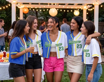 Custom Cropped Baseball Jersey, Personalized Women’s Baseball Top, Sequins Team Name Number Logo,  Gradient Shirt Game Day Outfit for Her
