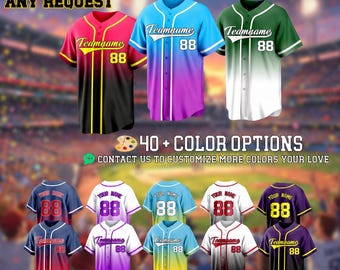 Personalized Custom Name Number Baseball Jersey, Custom Team Logo Button Down Uniform, Custom Sports Baseball Shirt, Multi Color Custom Gift