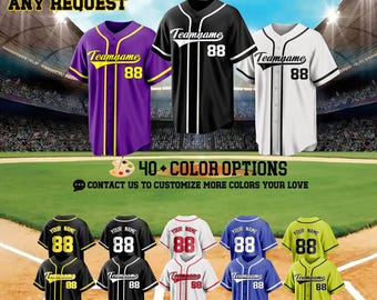Custom Printed Baseball Jersey With Name Number Logo,Button Front Sports Uniform All Ages Multicolor Custom Baseball Top Gift for Family
