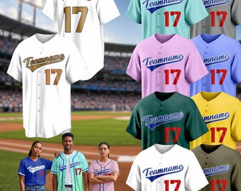 Aangepaste honkbaltrui, gepersonaliseerd gestikt/gedrukt/pailletten glittertruien, button-down uniform, krijtstreep verloop cadeau voor familieshirt