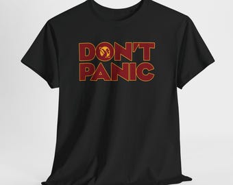 Hitchhiker's Guide Don't Panic Men's Black Navy White Grey Blue Tees T-Shirt Size S-5XL