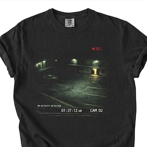 Analog skräck VHS-tröja Liminal Space Parking Lot Tee, Found Footage Estetisk Komfortfärger T-shirt, Weirdcore Dreamcore Skräckgrafik