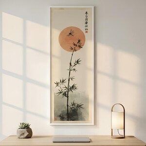 Long Narrow Wall Art, Wabi Sabi Wall Art, Tall Narrow Poster, Skinny Wall Art, Terracotta Japandi Decor, Zen Hanging Canvas, Sumi E Print