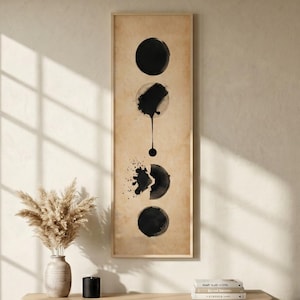 Long Narrow Wall Art, Japandi Zen Poster, Wabi Sabi Wall Art, Tall Narrow Wall Hanging, Abstract Ink Wash Print, Large Vertical Wall Decor