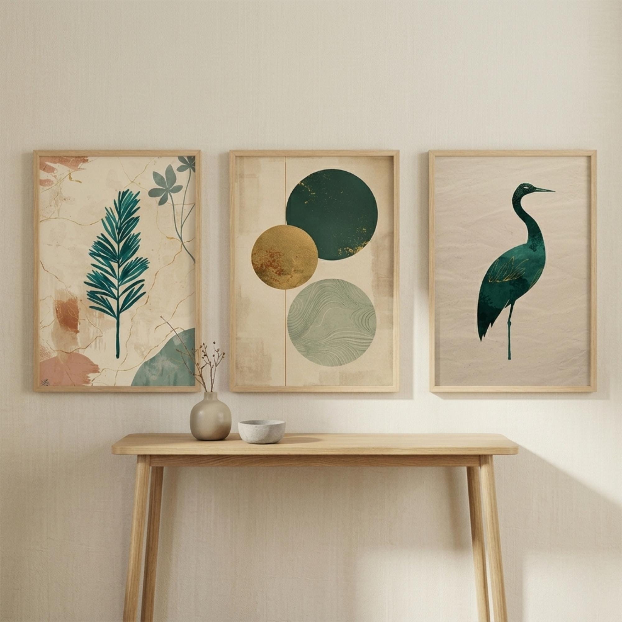 Japandi Wall Art Set of 3, Wabi Sabi Bedroom Wall Decor Above Bed, Sage ...