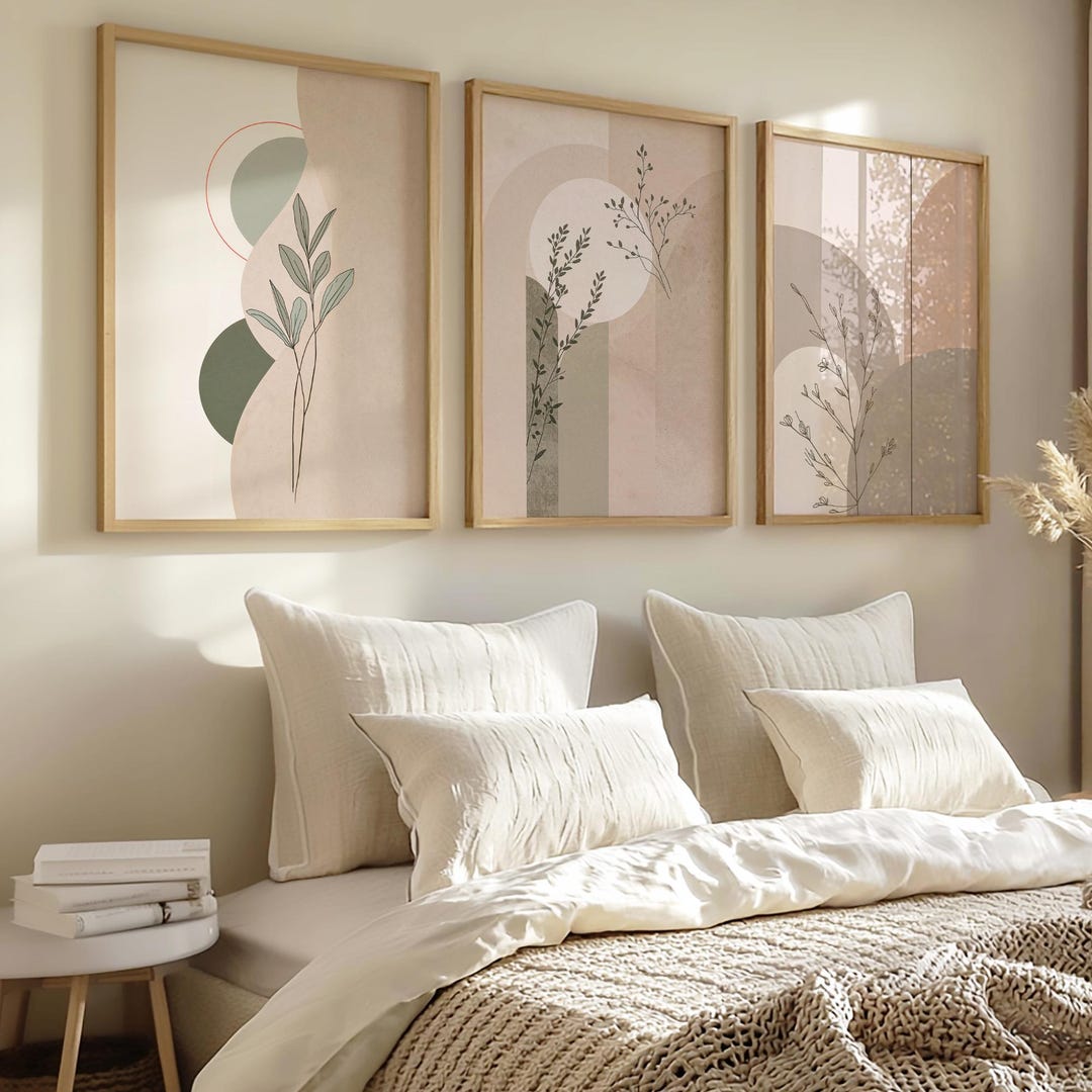 Japandi Wall Art Set of 3, Sage Green Bedroom Decor, Wabi Sabi Prints ...