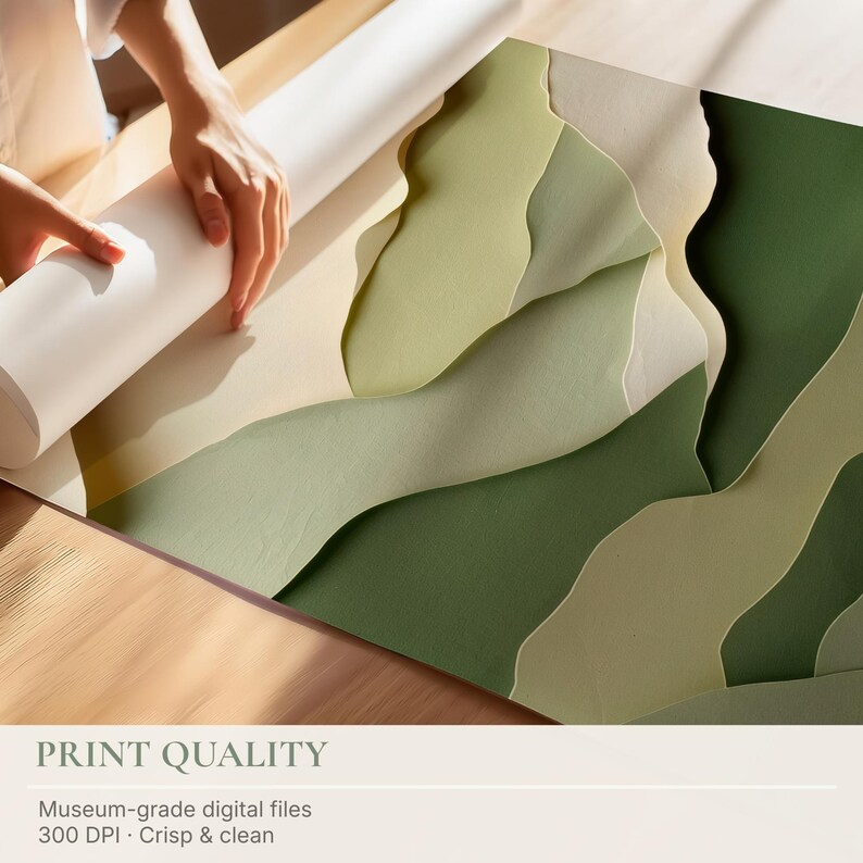 Japandi Wall Art Set of 3 - Sage Green Wabi Sabi Prints, 3D Paper Cut ...