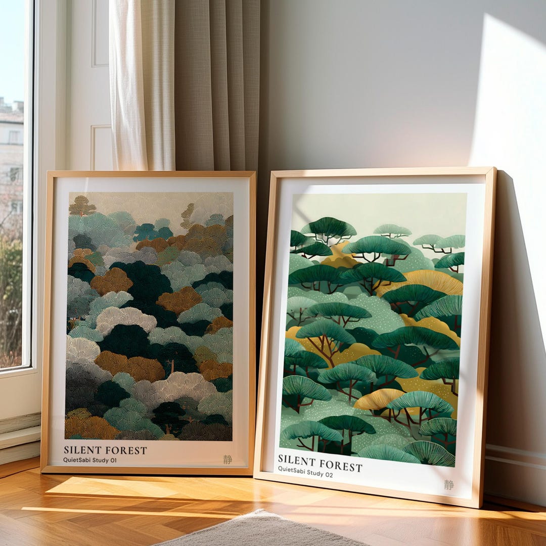 Sage Green Japandi Wall Art Set of 2 Printable, Japanese Forest Prints ...