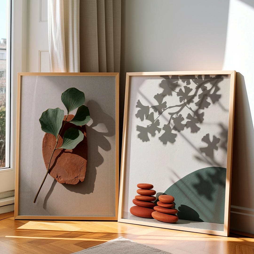 Japandi Wall Art Set of 2, Wabi Sabi Wall Art, Sage Green Terracotta ...