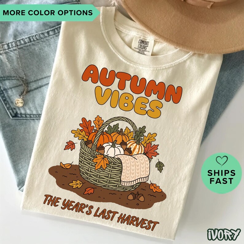 Autumn Vibes Pumpkin Shirt, Retro Harvest Season Tee, Cozy Fall Aesthetic Sweatshirt, Vintage Thanksgiving Basket Graphic, Nature Lover Gift