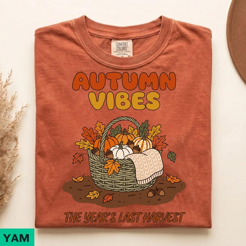 Autumn Vibes Pumpkin Shirt, Retro Harvest Season Tee, Cozy Fall Aesthetic Sweatshirt, Vintage Thanksgiving Basket Graphic, Nature Lover Gift