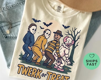 Twerk Or Treat Halloween Shirt, Funny Horror Character Tee, Halloween Party T-Shirt, Retro Spooky Graphic, Horror Fan Gift, Spooky Fan Gift